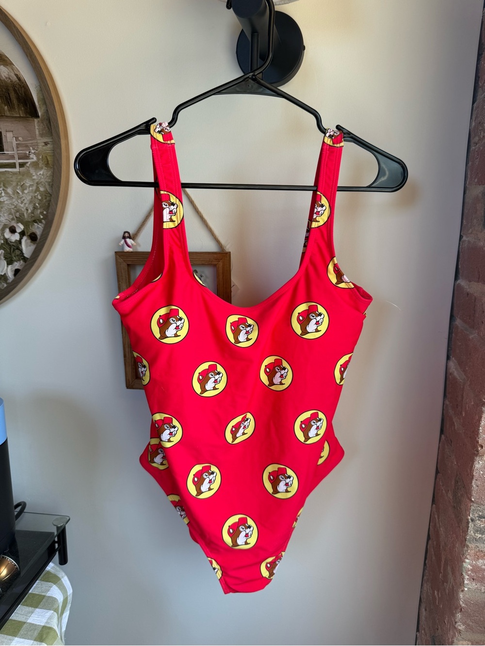 Red women’s One-Piece Swim Suit with Character Print